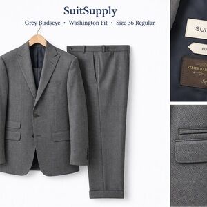 Suitsupply Grey Birdseye Washington Fit Suit Jacket & Trousers - 36R